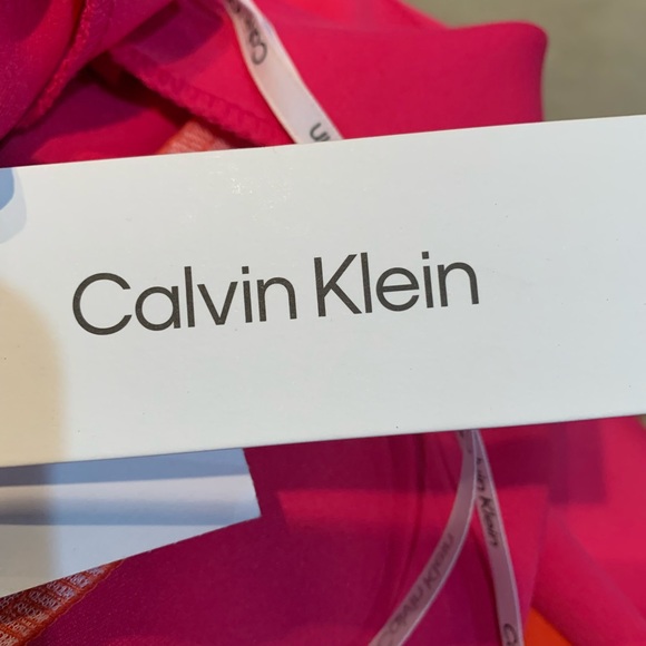 Calvin Klein Dress Pink Orange NWT $134 Color Block Pinstripe Slimming Summer - Picture 8 of 9